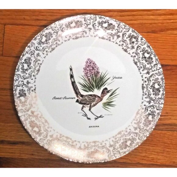 AACO souvenir Collector Plate Arizona 10" Road Runner YUCCA wide gold bird - Picture 1 of 4